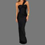 2025 New Dress Sexy Temperament Palette Solid Color Splicing Bag Hips Long