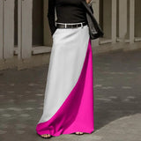 Women Elegant Color Blocking Straight Skirt 2023 Spring Streetwear Fashion Office Long Skirt Retro Boho Pocket Club Skirts