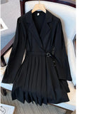 Dress Office Ladies Elegant Blazer Dresses High Street Casual Korea Fashion Long Sleeve High Wiast Pleated Dresses
