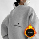 Women Letter Embroidery Gray Sweatshirts Oversize Long Sleeve O Neck Loose Pullovers Female Streetwear Hoodies Tops Autumn