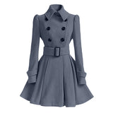 Women's Woolen Windbreaker Overcoat Jacket Red Black Grey Autumn Winter Long Sleeve Double Button Front Big Swing