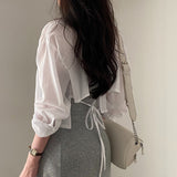 Solid Color Back Tie Cropped BlouseOutfit