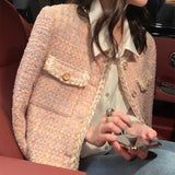 Female White Tweed Basic Jacket Coat Women 2020 Clothing Outerwear Coats Channel Style Za Suit Cropped Stripeed