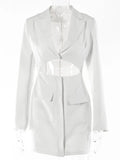 Autumn Long Sleeve Blazer Dress For Women Khaki Notched Collar Hollow Out Button Dresses Bodycon Party Mini