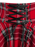 Casual Skirt Women Plaid Print Lace-Up Handkerchief Layered Skirt High Waisted Gothic Lady Skirt
