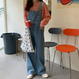 Women Denim Overalls Vintage Streetwear Loose Jumpsuit Korean Straight Wide Leg Pants Casual Jeans All Match