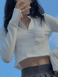 Long Sleeve Rib Knit Crop Top- Outfit
