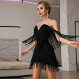 Women Sexy Tassel Bandages Dress 2022 New Off Shoulder Elegant Clothes Club Party Evening