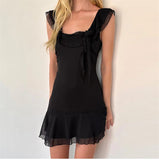 Chiffon Tie-Up Strap Mini Dress- Outfit