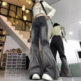 Street Black And Gray Fashion Gradient Jeans Men And Women Retro Niche Design Sense Waist-Side Flared
