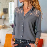 Solid Color Lace Button Shirt