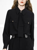 Black T-Shirt Women's New Temperament OL Single-Laughter Long Sleeve Shirt Tide In 2025