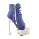 Onlymaker Women's Canvas Platform Lace Up Ankle Boots16cm High Heel Side Zipper Plus Size Fashion Sexy Stiletto