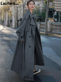 Spring Autumn Extra Long Flowy Oversized Casual Trench Coat for Women Belt Double Breasted Loose Korean Fashion
