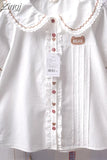 Pan Collar White Shirts Lace Short Sleeve Chemises Femme Summer Bear Embroidery Japanese Sweet Lolita Style Y2k