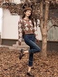 Women's Knitted Cardigan 2022 Autumn Winter French Argyle O-Neck Single Breasted Female Clothing Short Sweater