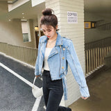 2023 Designer new Fashion Women's Gold Buttons blue Denim Motorcycle Biker zipper Jean