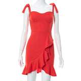 Summer Lace Up Bodycon Backless Ruffles Mini Party Dresses Women's 2022 Sexy Girl Sleeveless Black Red Evening