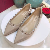 Temperament Sharp Single Shoes Women's Shallow Summer New Rivet Patent Leather Evening Wind Warm Soft Bottom Flat Bottom