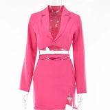 Fall Two Piece Cropped Blazer Skirt Set 2 Piece Sets Womens Outfit Skirt Femme Button Notched Lace Up Matching
