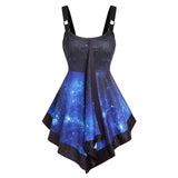 Blue Party Formal Dress High Low 3D Galaxy Print Mini Dress Fashion Vintage Sleeveless V-Neck