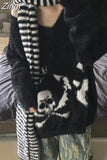 Street Vintage Punk Style Mohair Pullovers Knitted Loose V Neck Y2k Sueters Mujer Long Sleeve American Retro Sweaters