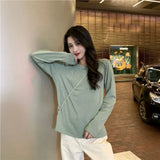 Style Solid Basic Tee Shirt Casual O-Neck Long Sleeve T-Shirt Autumn Women's Clothing Harajuku High Teen