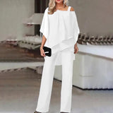 Women Straight Long Pants Outfits Casual Off Shoulder Ruffled Irregular Party Suit Spring Office Commuting Two Piece Set