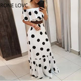 WomenOff Shoulder Polkadot Print Ruffles Maxi Dress Elegant Fashion Chic Party