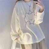 Women's Sweetshirts Love Print O-Neck Pullovers Sweatshirt Casual Loose Long Sleeve Hood Korean Style Kawaii