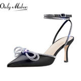 Onlymaker Women Pointed Toe Elegant Sandals Crystal Butterfly-knot Ankle Strap Buckle Thin High Heels Wedding Party Dress