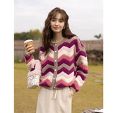 Retro Striped Cardigans Women 2022 Autumn Winter Warm Chic Sweater Loose Knitwears Korean Fashion Knitted Coat