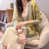 Women Winter Knit Sweater Coat V Neck Sheep Cardigans Christmas Sweaters Warm Knitted Sueter Mujer Loose Long Sleeve