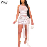 Autumn Sexy White Dresses For Women 2021 Bandage Ruched Orange Mini Dress Ladie Sleeveless Bodycon Dress Club Rave