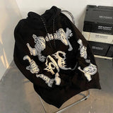 Sweatshirt Punk Goth Wing Letter Print Hoodies Streetwear Plus Size Jacket Long Sleeve Tops Aesthetic Girls