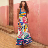 Zingj Southeast Asia New Small Flower Wave Sling Skirt High-End Temperament A-Line
