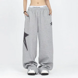 Star Patch Baggy Gray Sweatpants-Outfit