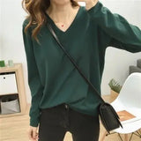 Autumn Basic Solid V-neck Knitting Pullover Ladies Elegant Fashion All-match Sweater Female Loose Casual Jumper Top