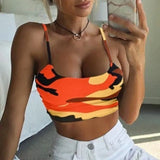 Camouflauge Printed Tank Tops Sexy Strapless Spaghetti Strap Camisole Summer Lady Cropped Tops Sleeveless Tank