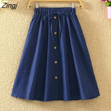 Knee Lenth Denim Skirt Women For Spring Summer 2022 Korean Blue Striped High Waist Sun School Midi Skirt