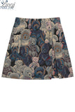 Women Harajuku Bear Pattern Skirts Korean High Waist A-Line Falda Mujer Vintage Jacquard Cartoon Streetwear Trendy Female