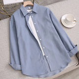 Loose Solid White Shirt Women Korean Casual Long Sleeve Buttons Shirts Spring Turn-down Collar Blouses for Student