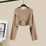 3 Piece Set For Women Outfit Office Ladies Elegant Irregular Knitted Tops+white Blouse+high Waist Pleated Skirt Sets