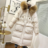 Winter Women's Long Puffer Jacket 2023 Big Real Raccoon Fur Hooded Duck Down Coat Female Rain Feather