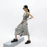 Y2K Retro Slit Skirts Women Summer High Waist Tie Dye Print Straight Skirts Harajuku Gothic Fashion Bandage Midi Skirt