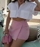 Solid High Waist Skort-Outfit