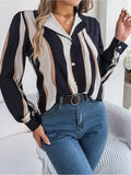 Shooting 2025 Spring And Summer Casual Hit Color Striped Suit Collar Long-Sleeved