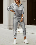 Women Fashion Plaid Print Zipper Front Hooded Top & Pants Set Two Pieces Suit Flare Pants