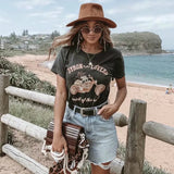 Queens Women Motorcycle Floral Print Bohemian Tops T-shirt Ladies Beach Boho Cotton