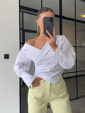 High-End Light Luxury Summer Solid-Colored Shoulder Collar Lantern Cuffs Waist Design Long-Sleeved